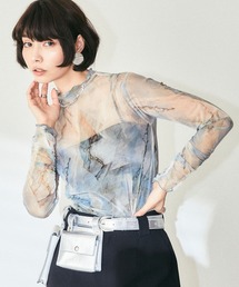 ELLEgirl | ハイネック転写総柄シアートップス【ELLEgirl/エル ガール】(Tシャツ/カットソー)