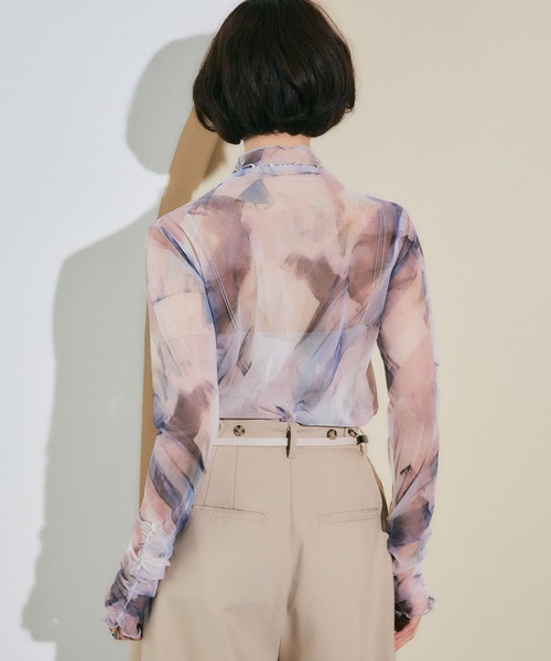 ELLEgirl（エルガール）の「ハイネック転写総柄シアートップス【ELLEgirl/エル ガール】（Tシャツ/カットソー・レディース・ベージュ系その他/ピンク・FREE）」の9枚目の写真