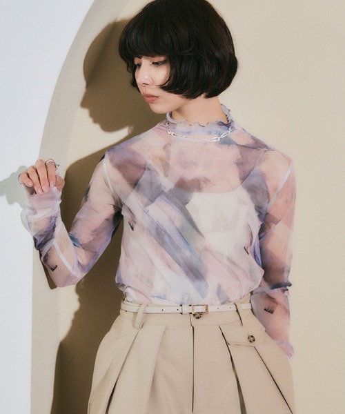 ELLEgirl（エルガール）の「ハイネック転写総柄シアートップス【ELLEgirl/エル ガール】（Tシャツ/カットソー・レディース・ベージュ系その他/ピンク・FREE）」の18枚目の写真