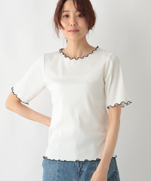 GLOBAL WORK(グローバルワーク)の「Beauteeメローリブ5分袖/987163(Tシャツ/カットソー・レディース・ホワイト×ブラック/サックスブルー/ブラック/アイボリー/モカ・LARGE/MEDIUM)」の15枚目の写真