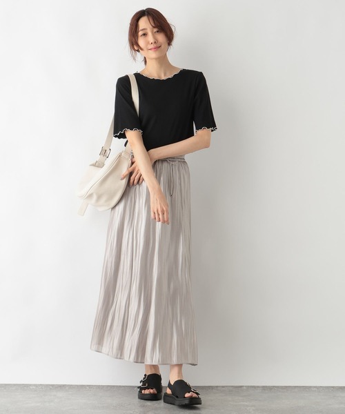 GLOBAL WORK(グローバルワーク)の「Beauteeメローリブ5分袖/987163(Tシャツ/カットソー・レディース・ホワイト×ブラック/サックスブルー/ブラック/アイボリー/モカ・LARGE/MEDIUM)」の16枚目の写真