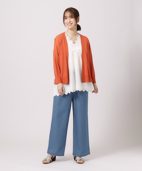 SHOO・LA・RUE(シューラルー)の「◆【体型カバー/コットン100%】5分袖 スカラップレース刺繍ブラウス(シャツ/ブラウス・レディース・マスタード/ブラック/オフホワイト・02/04/03)」の13枚目の写真