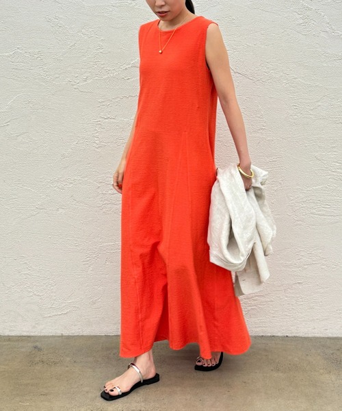Loungedressノースリーブ カットフレア ロングワンピース オレンジ M LOUNGEDRESS（ラウンジドレス）の「カットフレアワンピース