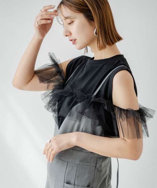 rectangle（レクタングル）の「3WAYチュールドッキングカットソー（Tシャツ/カットソー・レディース・オフホワイト/ブラック・FREE）」の14枚目の写真