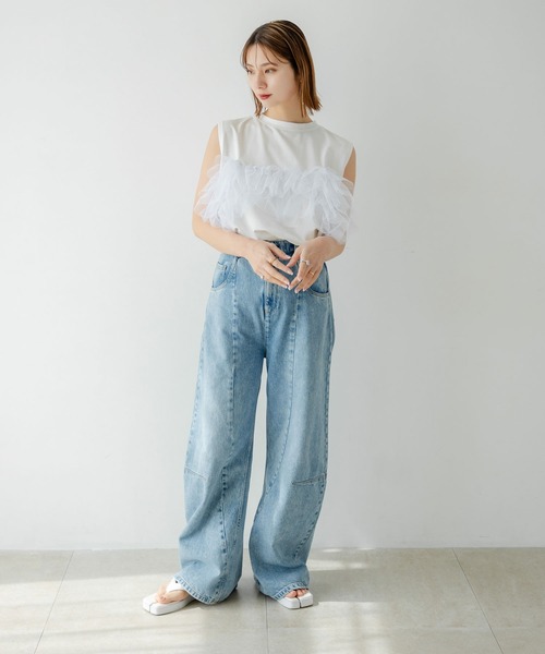チュールドッキングカットソー rectangle tシャツ 3WAYチュールドッキングカットソー