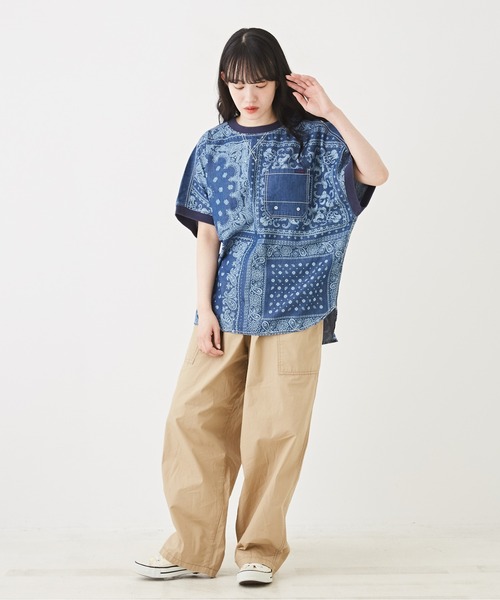 CUBE SUGAR（キューブシュガー）の「デニム/ツイルプリントプルオーバーブラウス（シャツ/ブラウス・レディース・ブルー系その他2/ベージュ系/カーキ系/ブルー系その他・M）」の16枚目の写真