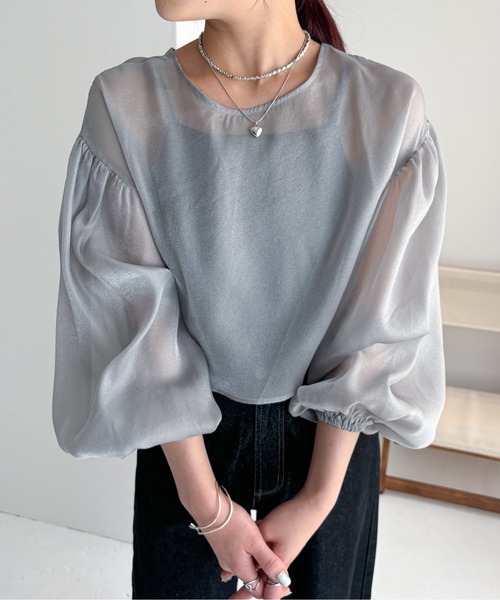 EPIMI E'PIMMY（エピミエピミー）の「2wayオーガンジーボリューム袖リボンブラウス（シャツ/ブラウス・レディース・ベージュ/ピンクベージュ/オフホワイト/チャコールグレー・MEDIUM）」の2枚目の写真