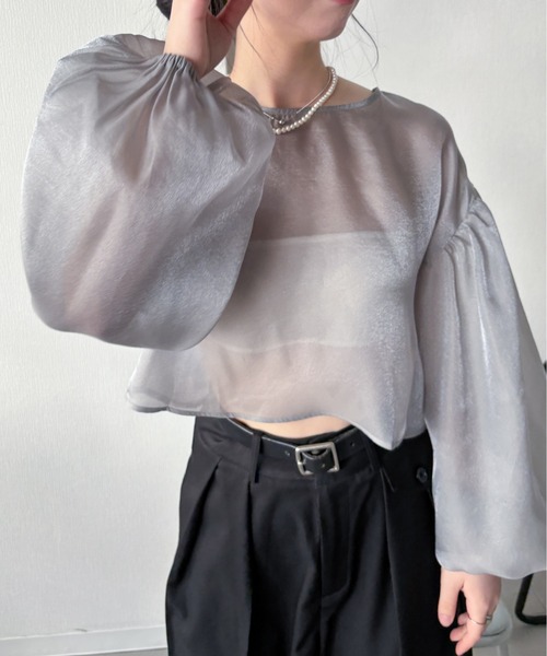 EPIMI E'PIMMY（エピミエピミー）の「2wayオーガンジーボリューム袖リボンブラウス（シャツ/ブラウス・レディース・ベージュ/ピンクベージュ/オフホワイト/チャコールグレー・MEDIUM）」の16枚目の写真