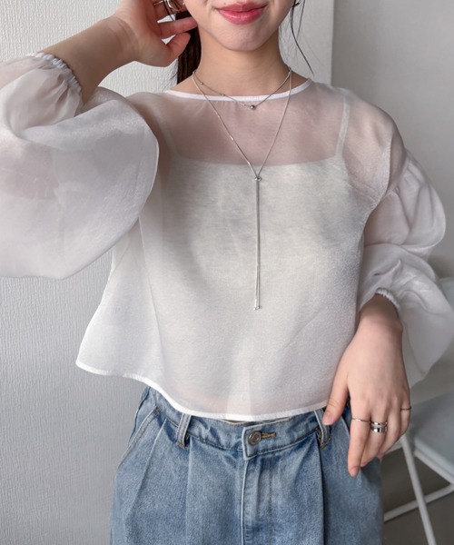 EPIMI E'PIMMY（エピミエピミー）の「2wayオーガンジーボリューム袖リボンブラウス（シャツ/ブラウス・レディース・ベージュ/ピンクベージュ/オフホワイト/チャコールグレー・MEDIUM）」の11枚目の写真