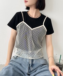【2点SET】シアードットキャミ レイヤード半袖トップス