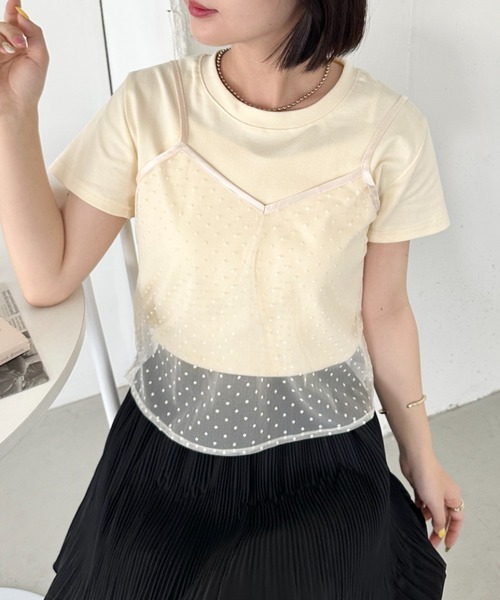 CLEA(クレア)の「【2点SET】シアードットキャミ レイヤード半袖トップス(Tシャツ/カットソー・レディース・アイボリー/ブラック/グレー・FREE)」の12枚目の写真