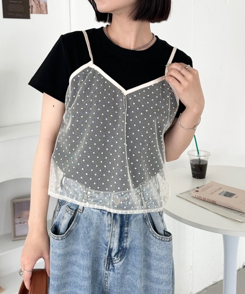 CLEA(クレア)の「【2点SET】シアードットキャミ レイヤード半袖トップス(Tシャツ/カットソー・レディース・アイボリー/ブラック/グレー・FREE)」の18枚目の写真