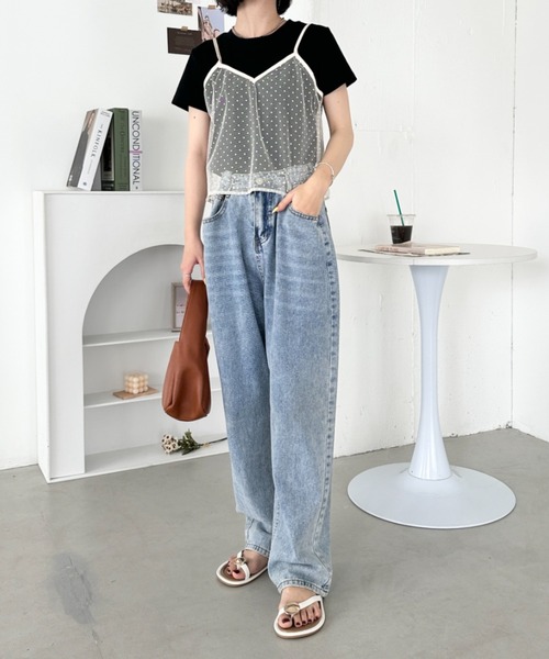 CLEA(クレア)の「【2点SET】シアードットキャミ レイヤード半袖トップス(Tシャツ/カットソー・レディース・アイボリー/ブラック/グレー・FREE)」の21枚目の写真