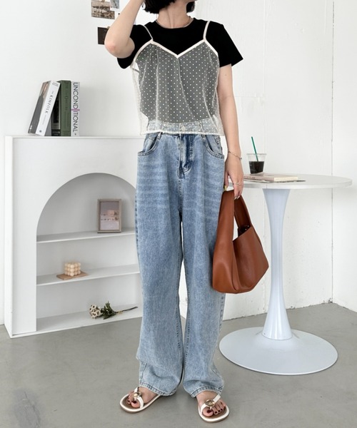 CLEA(クレア)の「【2点SET】シアードットキャミ レイヤード半袖トップス(Tシャツ/カットソー・レディース・アイボリー/ブラック/グレー・FREE)」の22枚目の写真