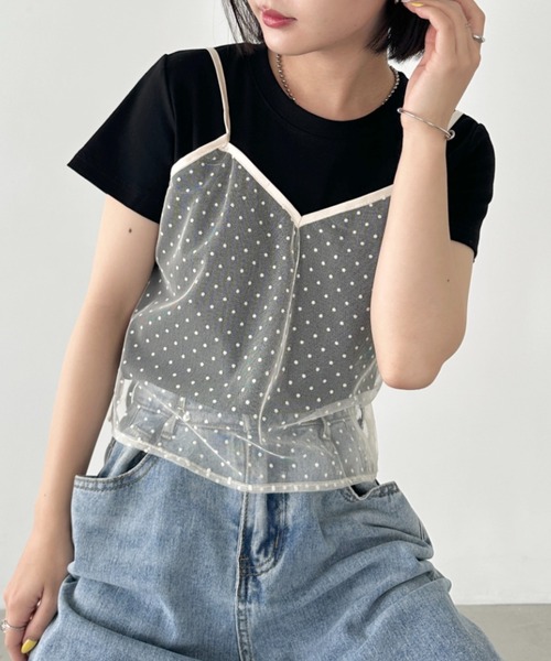 CLEA(クレア)の「【2点SET】シアードットキャミ レイヤード半袖トップス(Tシャツ/カットソー・レディース・アイボリー/ブラック/グレー・FREE)」の19枚目の写真