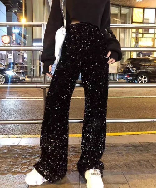 LAC-VERT(ラック・ヴェール)の「スパンコールロングパンツ(その他パンツ・レディース・ブラック/シルバー・L/M)」の2枚目の写真
