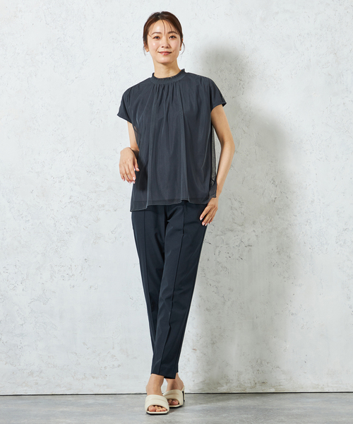 A/C DESIGN BY ALPHA CUBIC（エーシーデザインバイアルファキュービック）の「チュールギャザーブラウス（Tシャツ/カットソー・レディース・オフホワイト/ネイビー/イエロー・M/L/LL）」の5枚目の写真
