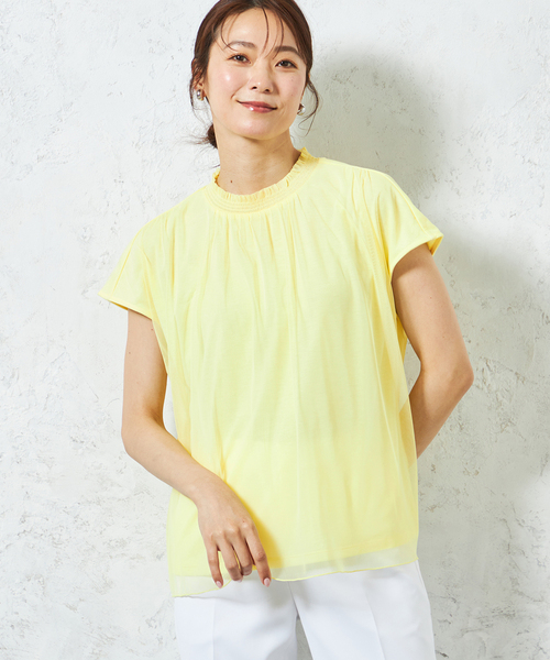 A/C DESIGN BY ALPHA CUBIC（エーシーデザインバイアルファキュービック）の「チュールギャザーブラウス（Tシャツ/カットソー・レディース・オフホワイト/ネイビー/イエロー・M/L/LL）」の15枚目の写真