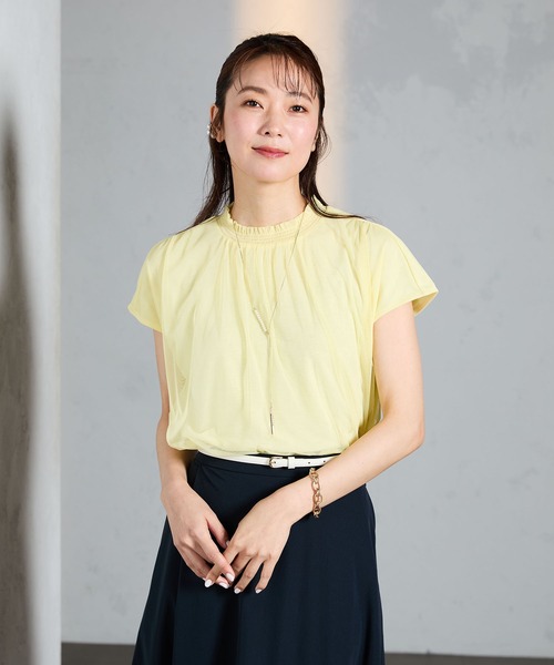 A/C DESIGN BY ALPHA CUBIC（エーシーデザインバイアルファキュービック）の「チュールギャザーブラウス（Tシャツ/カットソー・レディース・オフホワイト/ネイビー/イエロー・M/L/LL）」の21枚目の写真