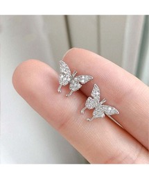 蝶々ラインストーンピアス【金属アレルギー対応】