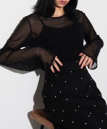 【SIMONE WILD】MESH EASY LS メッシュフレアロングスリーブ シアートップス