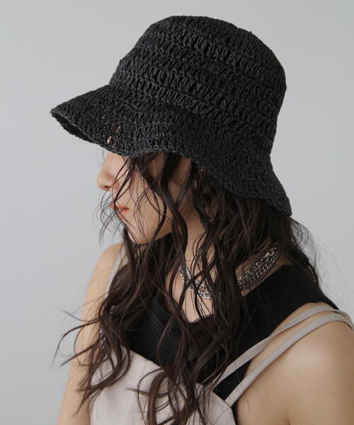 FREE'S MART（フリーズマート）の「◆ペーパークロシェキャペリンハット（ハット・レディース・ブラック/ホワイト・ﾌﾘ-）」の2枚目の写真