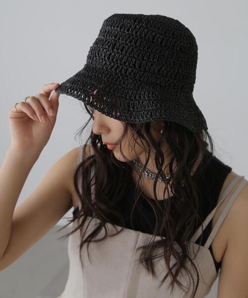 FREE'S MART（フリーズマート）の「◆ペーパークロシェキャペリンハット（ハット・レディース・ブラック/ホワイト・ﾌﾘ-）」の3枚目の写真