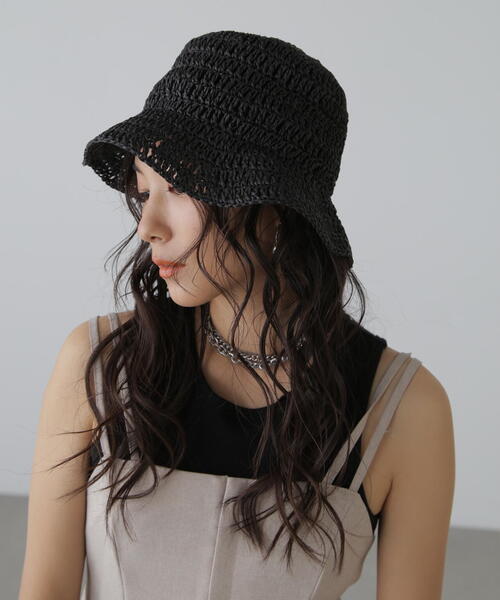 FREE'S MART（フリーズマート）の「◆ペーパークロシェキャペリンハット（ハット・レディース・ブラック/ホワイト・ﾌﾘ-）」の4枚目の写真