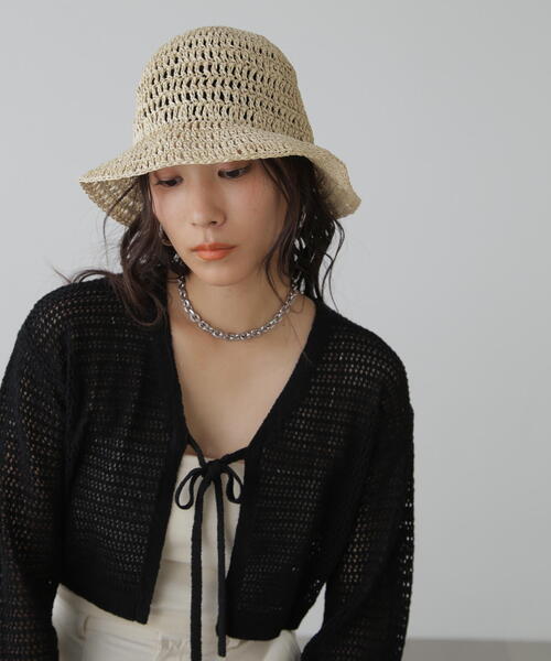 FREE'S MART（フリーズマート）の「◆ペーパークロシェキャペリンハット（ハット・レディース・ブラック/ホワイト・ﾌﾘ-）」の7枚目の写真