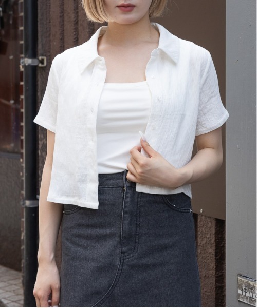 3.3 Field Trip （3.3フィールドトリップ）の「3.3 Field Trip／ワッシャー ショートシャツ（シャツ/ブラウス・レディース・ネイビー/ホワイト/ブルー・FREE）」の2枚目の写真