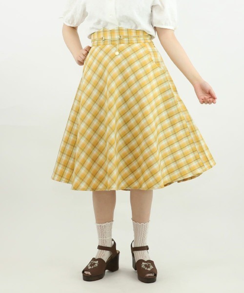 F i.n.t(フィント)の「コインチェーン使いパステルチェックフレアースカート/F&A/fint(スカート・レディース・イエロー/パープル系・1/2)」の6枚目の写真