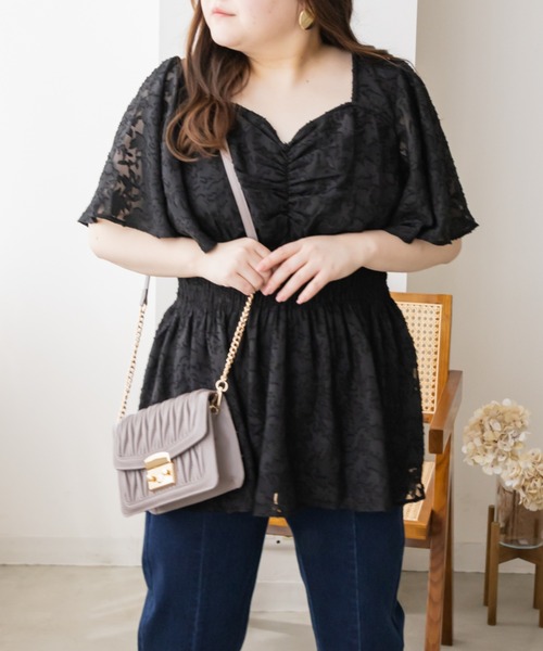 CLETTE(クレット)の「シアー花柄ペプラムブラウス(シャツ/ブラウス・レディース・ブラック/アイボリー/ブルー・4L/3L/LL)」の13枚目の写真