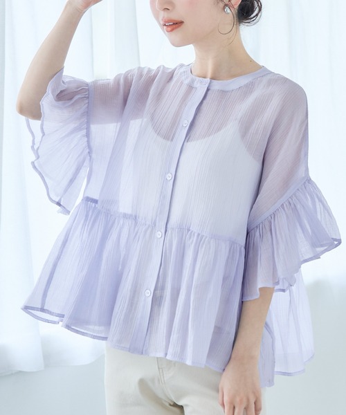 coca(coca)(コカ)の「シアーフリルブラウス(シャツ/ブラウス・レディース・ラベンダー/ホワイト/ライトベージュ/ブラック/ブラウン/ピンク・M/L/S)」の5枚目の写真