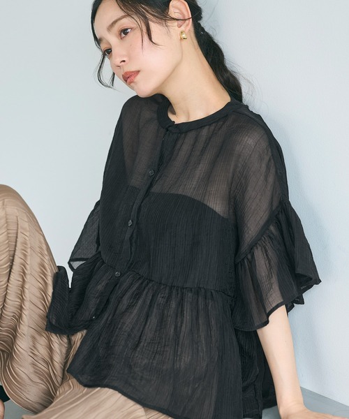 未使用✨コヒナ　シアー　シャツ　フリル　ブラウス　ブラウス シアーフリルブラウス | 小柄・低身長女性向けファッション通販