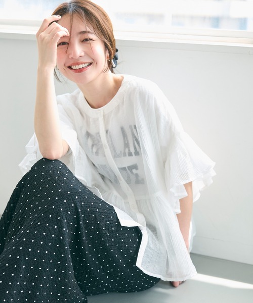 coca(coca)(コカ)の「シアーフリルブラウス(シャツ/ブラウス・レディース・ラベンダー/ホワイト/ライトベージュ/ブラック/ブラウン/ピンク・M/L/S)」の14枚目の写真