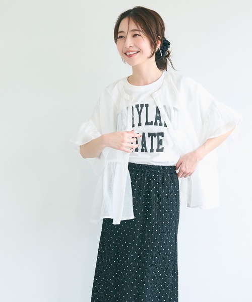 coca(coca)(コカ)の「シアーフリルブラウス(シャツ/ブラウス・レディース・ラベンダー/ホワイト/ライトベージュ/ブラック/ブラウン/ピンク・M/L/S)」の15枚目の写真