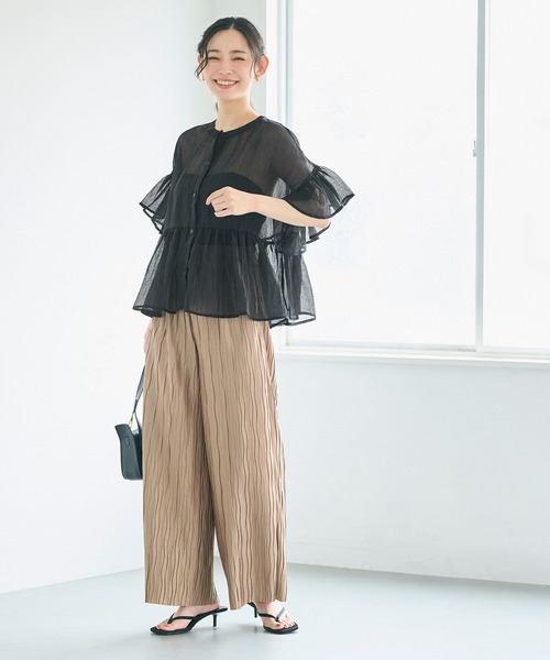 coca(coca)(コカ)の「シアーフリルブラウス(シャツ/ブラウス・レディース・ラベンダー/ホワイト/ライトベージュ/ブラック/ブラウン/ピンク・M/L/S)」の16枚目の写真