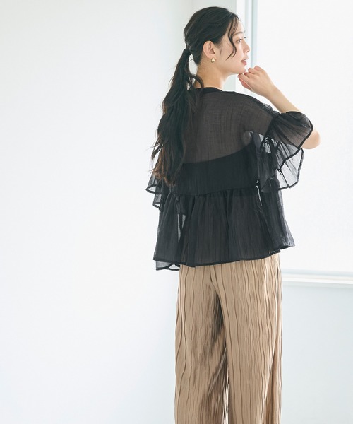 coca(coca)(コカ)の「シアーフリルブラウス(シャツ/ブラウス・レディース・ラベンダー/ホワイト/ライトベージュ/ブラック/ブラウン/ピンク・M/L/S)」の17枚目の写真