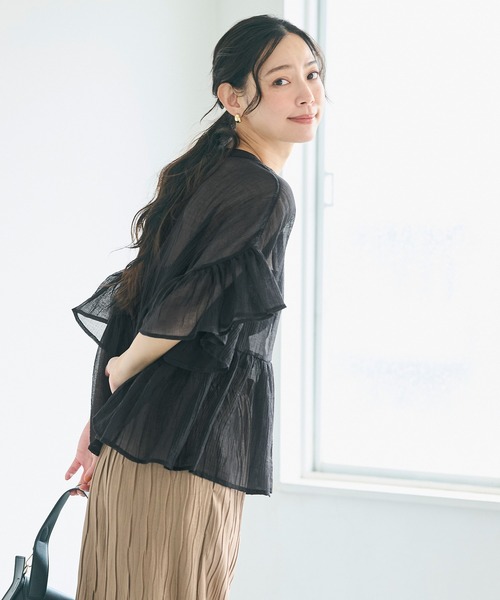 coca(coca)(コカ)の「シアーフリルブラウス(シャツ/ブラウス・レディース・ラベンダー/ホワイト/ライトベージュ/ブラック/ブラウン/ピンク・M/L/S)」の18枚目の写真