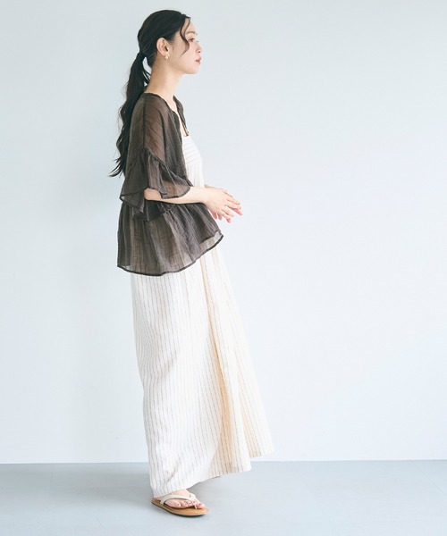 coca(coca)(コカ)の「シアーフリルブラウス(シャツ/ブラウス・レディース・ラベンダー/ホワイト/ライトベージュ/ブラック/ブラウン/ピンク・M/L/S)」の22枚目の写真