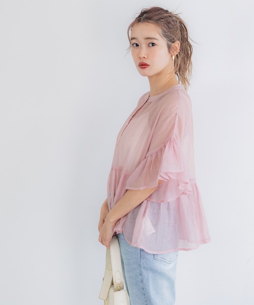 coca(coca)(コカ)の「【田中里奈様着用】\26ss 新色追加/ シアーフリルブラウス(シャツ/ブラウス・レディース・ラベンダー/ホワイト/ライトベージュ/ブラック/ブラウン/ピンク/ライトブルー/ダークベージュ/レッド・M/L/S/XL)」の15枚目の写真