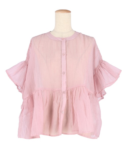 ココディール シアーフリルブラウス ピンク 完売色　タグ付き 完売 ココディール 新品タグ付き シアーフリルブラウス ピンク