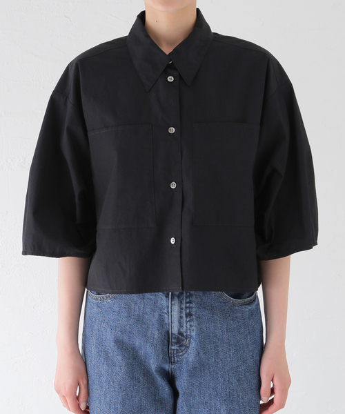 IENA◆FABRICA クロップドシャツ/半袖シャツ/FREE/コットン/NVY/23050900923030 追加3》FABRICA クロップドシャツ | イエナ(IENA) | マルイ