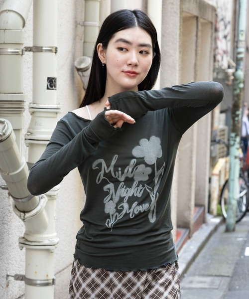 Midnight Move（ミッドナイトムーブ）の「Midnight Move／フラワーレースT（Tシャツ/カットソー・レディース・ホワイト/ダークグレー・FREE）」の17枚目の写真