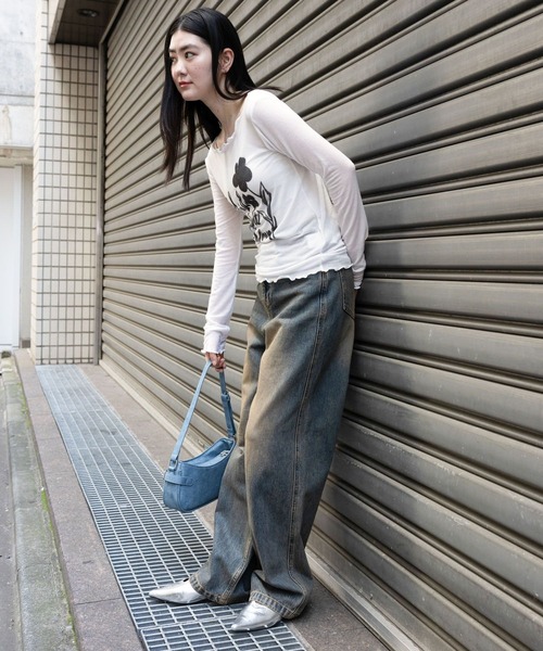 Midnight Move（ミッドナイトムーブ）の「Midnight Move／フラワーレースT（Tシャツ/カットソー・レディース・ホワイト/ダークグレー・FREE）」の15枚目の写真