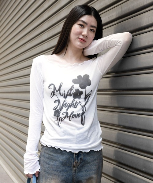 Midnight Move（ミッドナイトムーブ）の「Midnight Move／フラワーレースT（Tシャツ/カットソー・レディース・ホワイト/ダークグレー・FREE）」の14枚目の写真