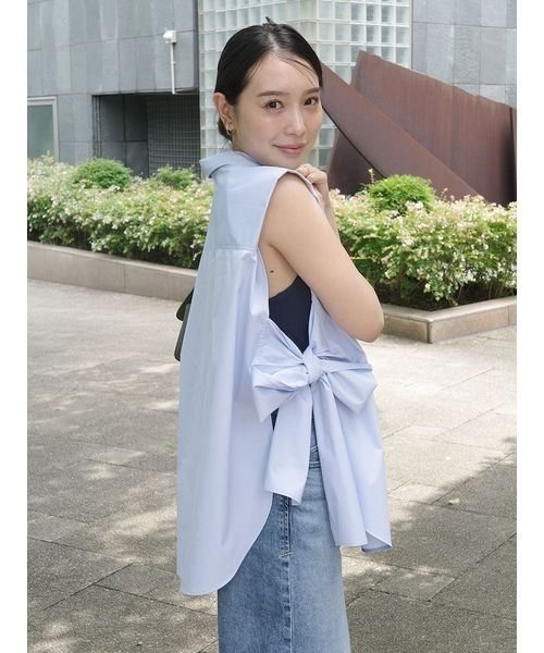 styling/(スタイリング)の「サイドリボン2WAYノースリーブシャツ(シャツ/ブラウス・レディース・ホワイト/ブラック/サックスブルー・FREE)」の3枚目の写真