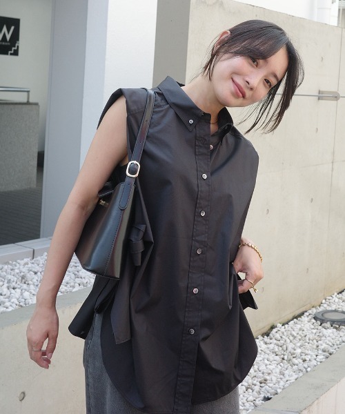 styling/(スタイリング)の「サイドリボン2WAYノースリーブシャツ(シャツ/ブラウス・レディース・ホワイト/ブラック/サックスブルー・FREE)」の1枚目の写真