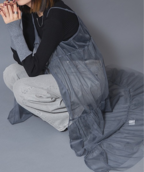 each（イーチ）の「チュールティアードキャミワンピース（ワンピース・レディース・ブラック/ライトグレー/チャコールグレー・FREE）」の3枚目の写真