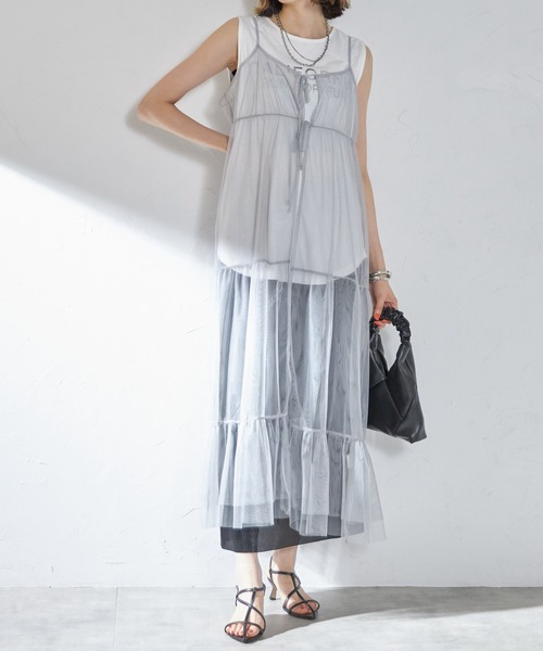 each（イーチ）の「チュールティアードキャミワンピース（ワンピース・レディース・ブラック/ライトグレー/チャコールグレー・FREE）」の7枚目の写真